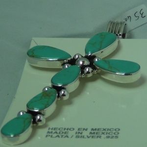 *SOLD*  Taxco 925 35g TW Turquoise-Resin Cross NWT